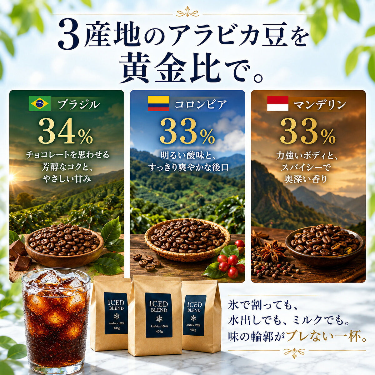 アイスコーヒー コーヒー豆 アラビカ100% 水出し対応 氷点のように冴える深煎り 自家焙煎カフェの本格アイスブレンド 粉・豆のまま 珈琲豆 DripTrip 送料無料 買い回り ドリップトリップ
